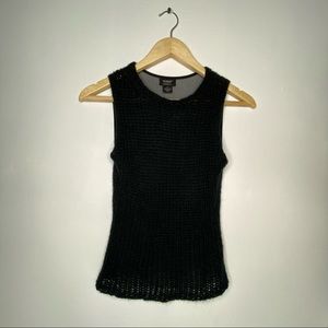 Guess Black Mohair Knit Front Sheer Back Sleeveless Top Size S